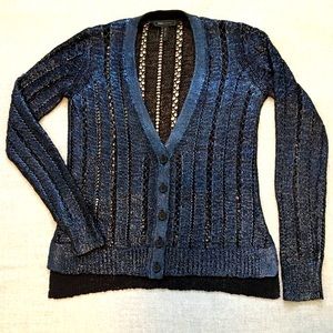 BCBG metallic foil navy cardigan “REYES”